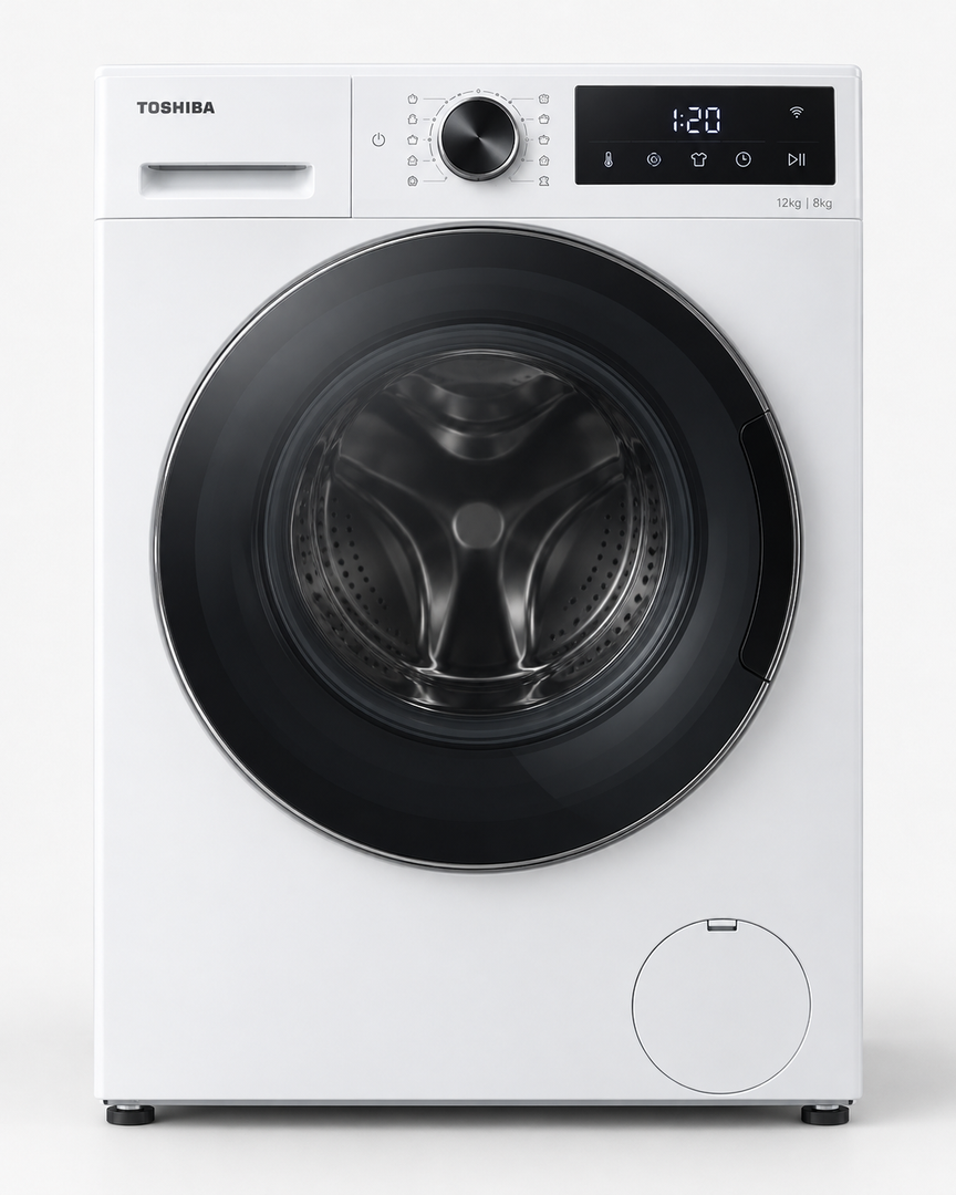 Toshiba 12kg Washer / 8kg Dryer, Fully Automatic Front Load, 1400 RPM, GreatWaves, Steam, Wi-Fi, White – TWD-BM130GF4B(WS) - Teq Souq
