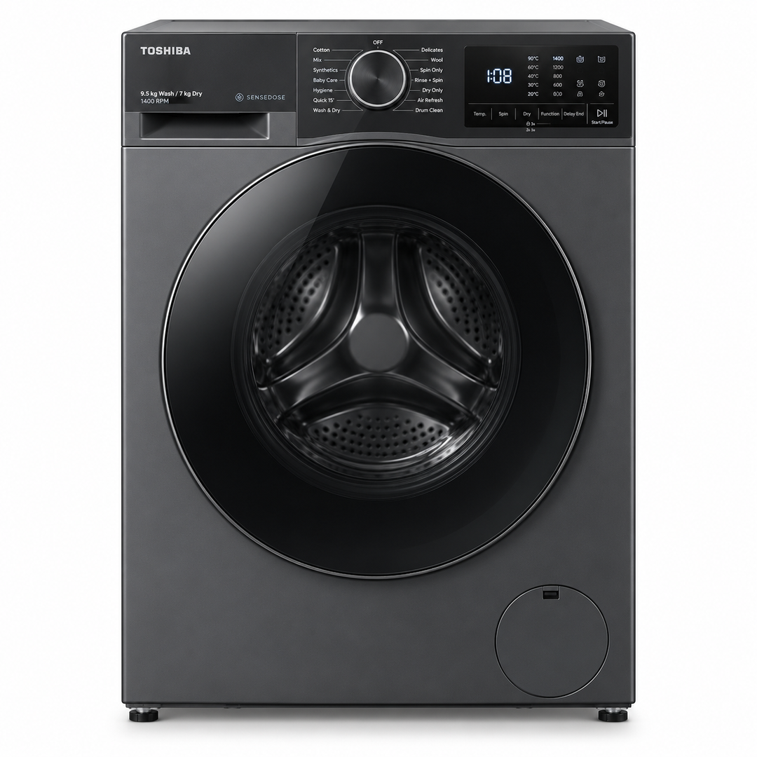 Toshiba 9.5kg Washer / 7kg Dryer, Front Load, 1400 RPM, AI Smart, Steam, Inverter, Morandi Grey – TWD-T25BZU105MWA(MG) - Teq Souq
