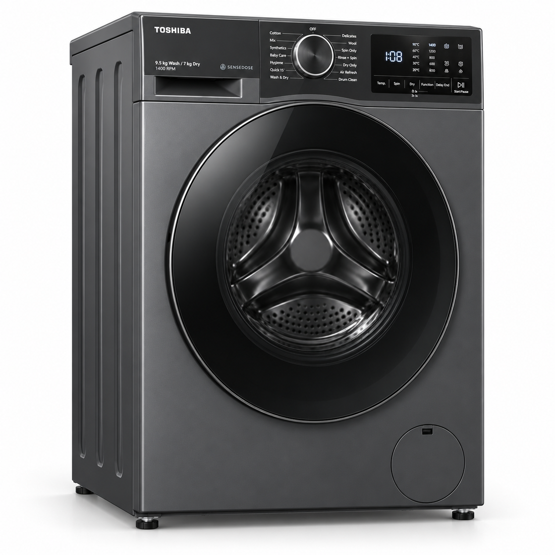 Toshiba 9.5kg Washer / 7kg Dryer, Front Load, 1400 RPM, AI Smart, Steam, Inverter, Morandi Grey – TWD-T25BZU105MWA(MG) - Teq Souq