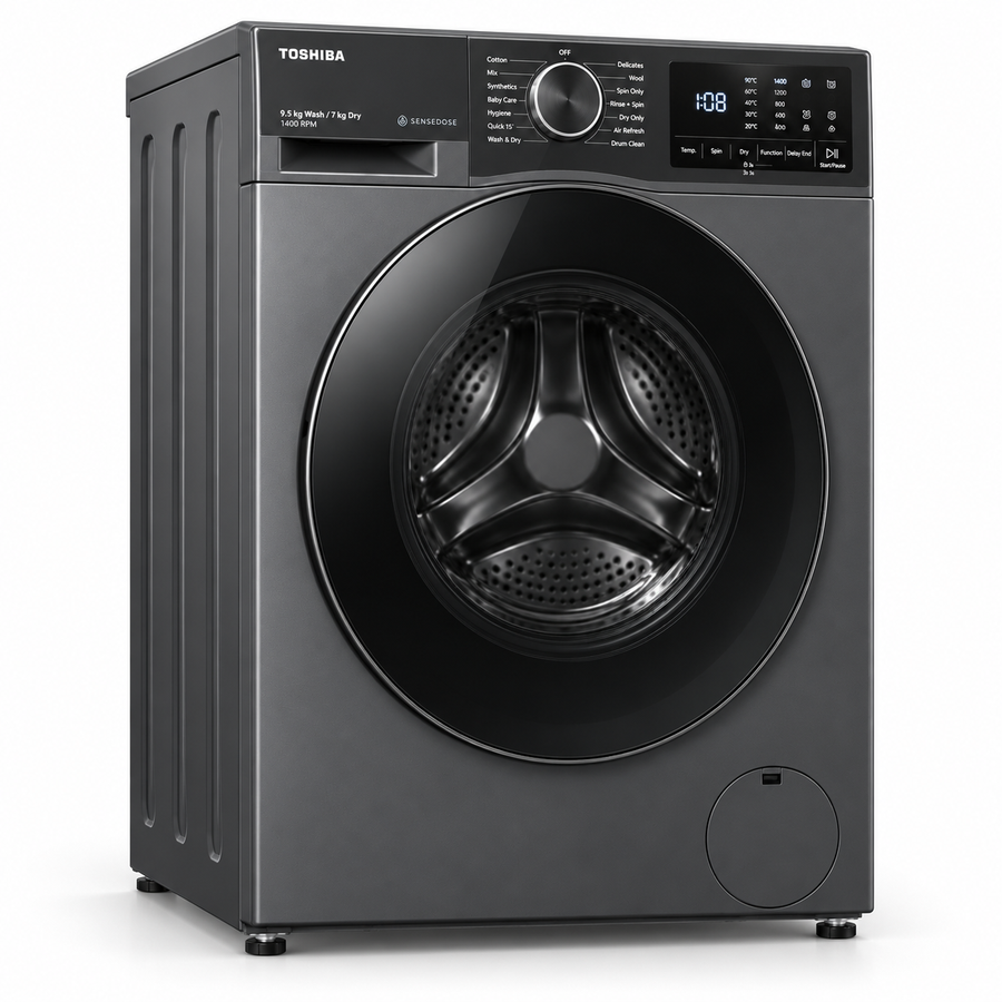 Toshiba 9.5kg Washer / 7kg Dryer, Front Load, 1400 RPM, AI Smart, Steam, Inverter, Morandi Grey – TWD-T25BZU105MWA(MG) - Teq Souq