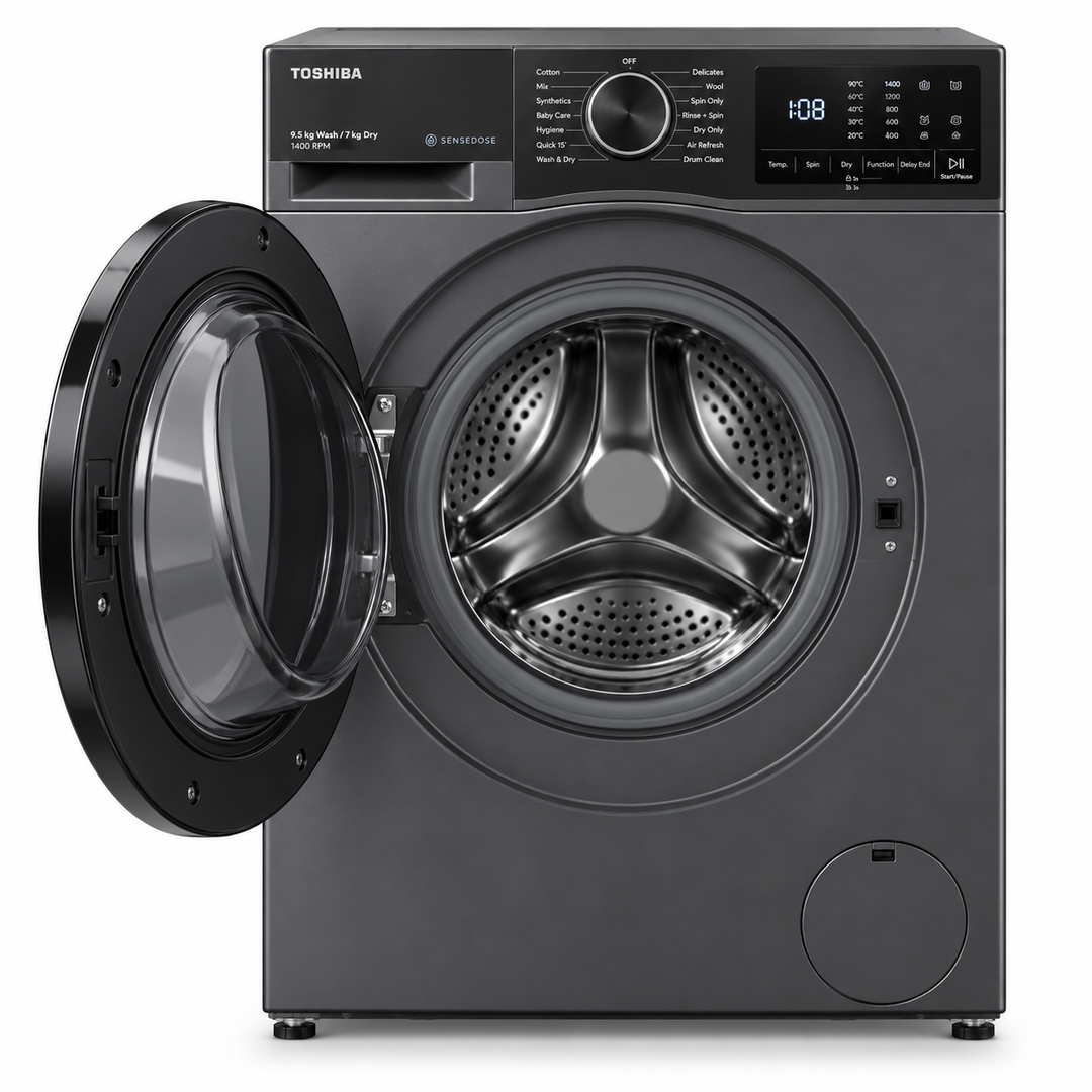 Toshiba 9.5kg Washer / 7kg Dryer, Front Load, 1400 RPM, AI Smart, Steam, Inverter, Morandi Grey – TWD-T25BZU105MWA(MG) - Teq Souq