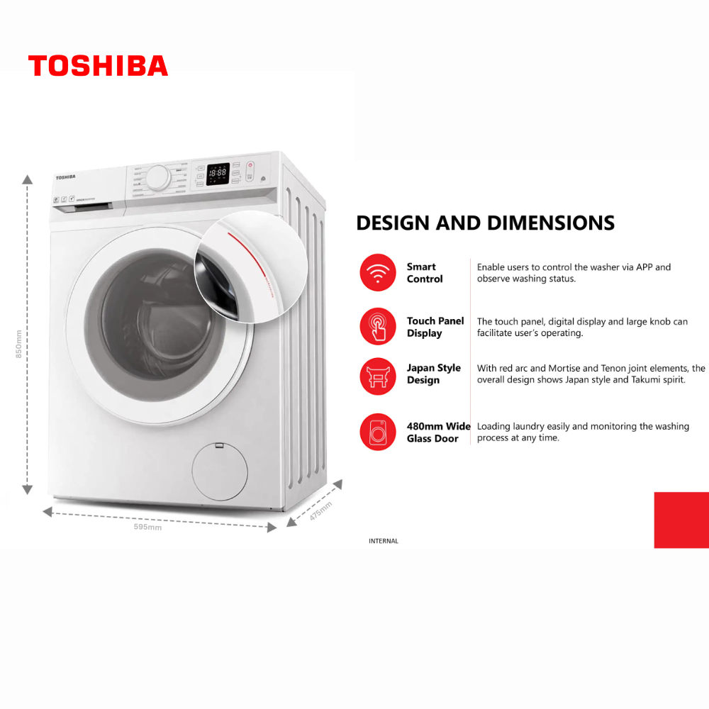 Toshiba 8 Kg Front Load Washing Machine TW BL90A4B (WK)