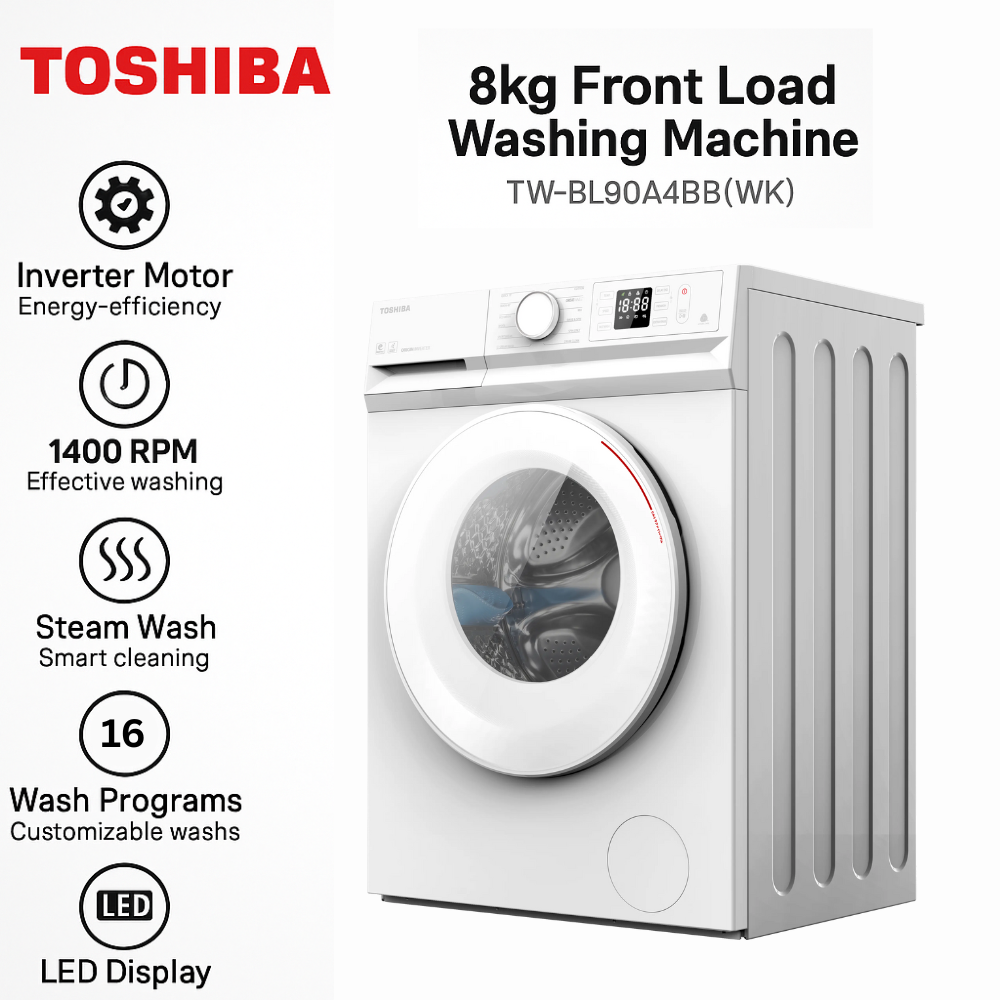 Toshiba 8 Kg Front Load Washing Machine TW BL90A4B (WK)