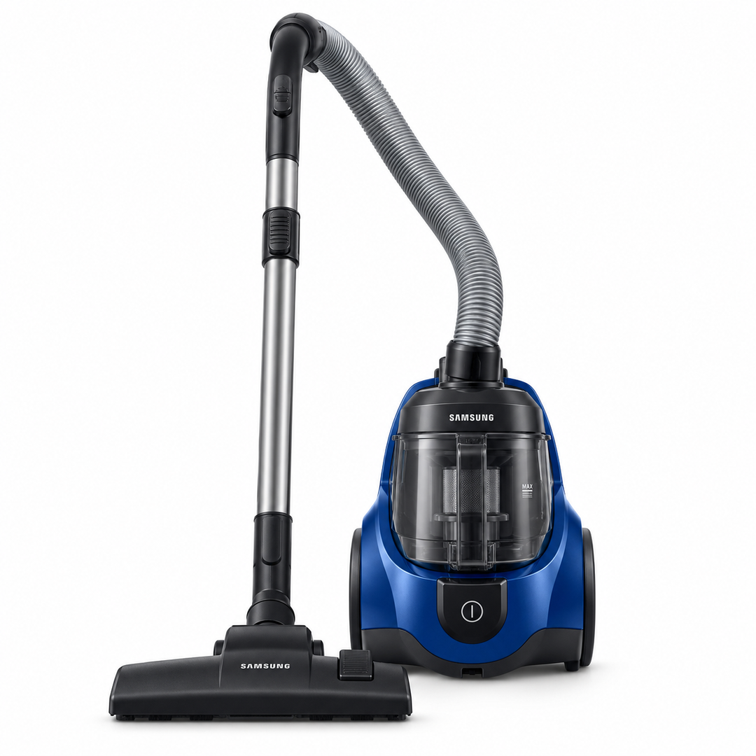 Samsung 1800W Bagless Canister Vacuum Cleaner, 2L, Cyclone Force Anti-Tangle, Vitality Blue – VC18M2120SB - Teq Souq