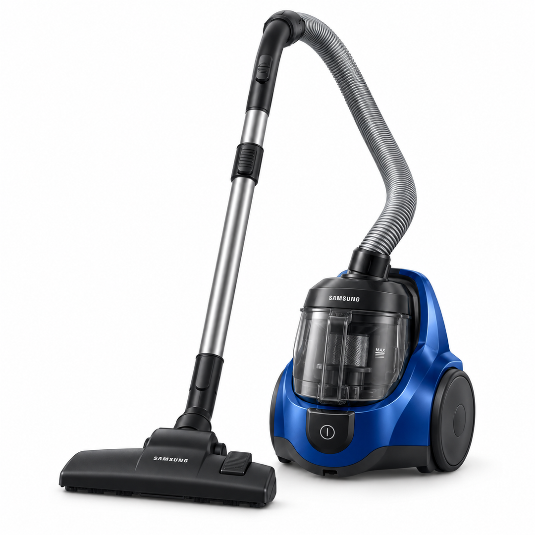 Samsung 1800W Bagless Canister Vacuum Cleaner, 2L, Cyclone Force Anti-Tangle, Vitality Blue – VC18M2120SB - Teq Souq