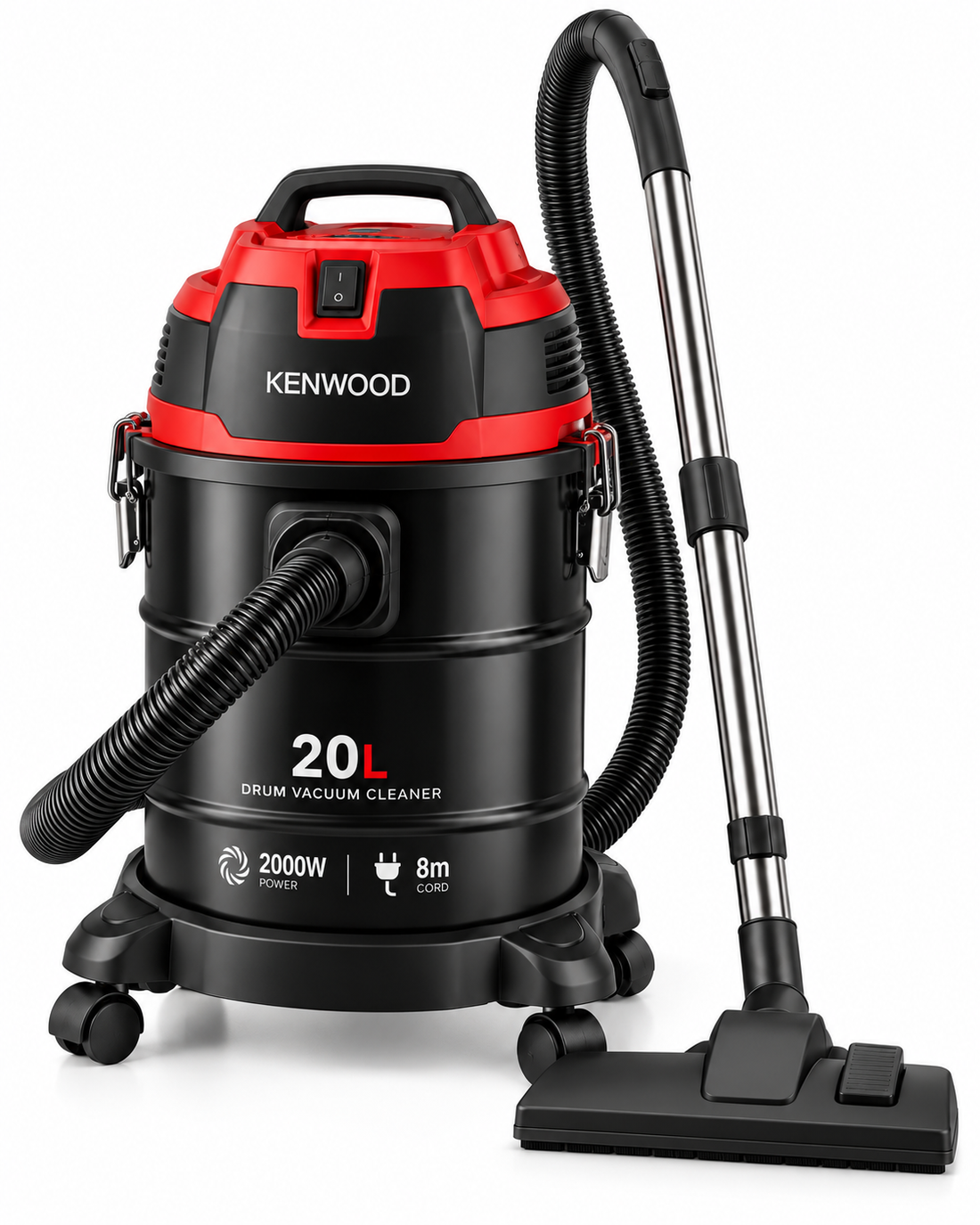 Kenwood 2000W 20L Drum Vacuum Cleaner, 8m Power Cord, Washable Filter, Black/Red – VDM40.000BR - Teq Souq