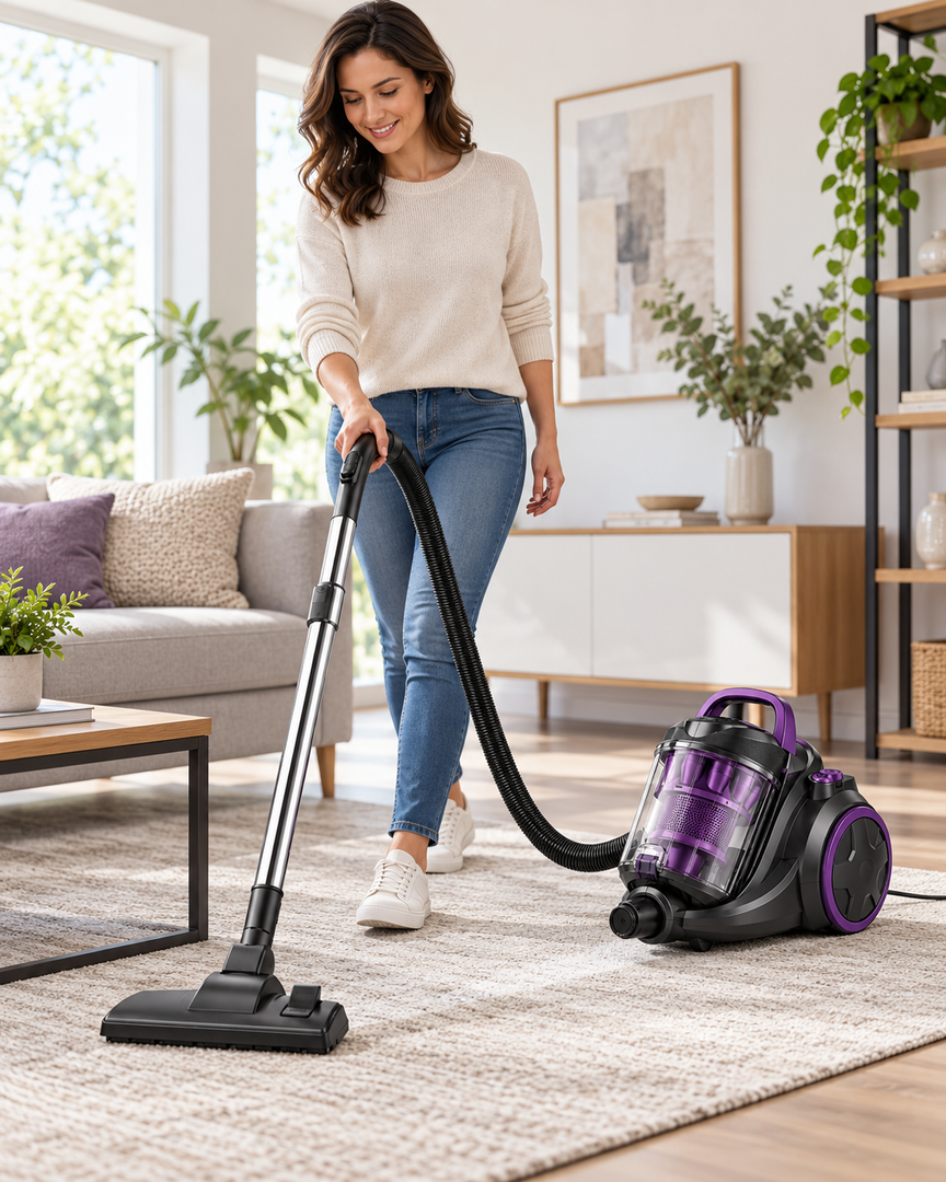 BLACK+DECKER 1800W Bagless Multicyclonic Canister Vacuum Cleaner, Black/Purple – VM1880-B5 - Teq Souq
