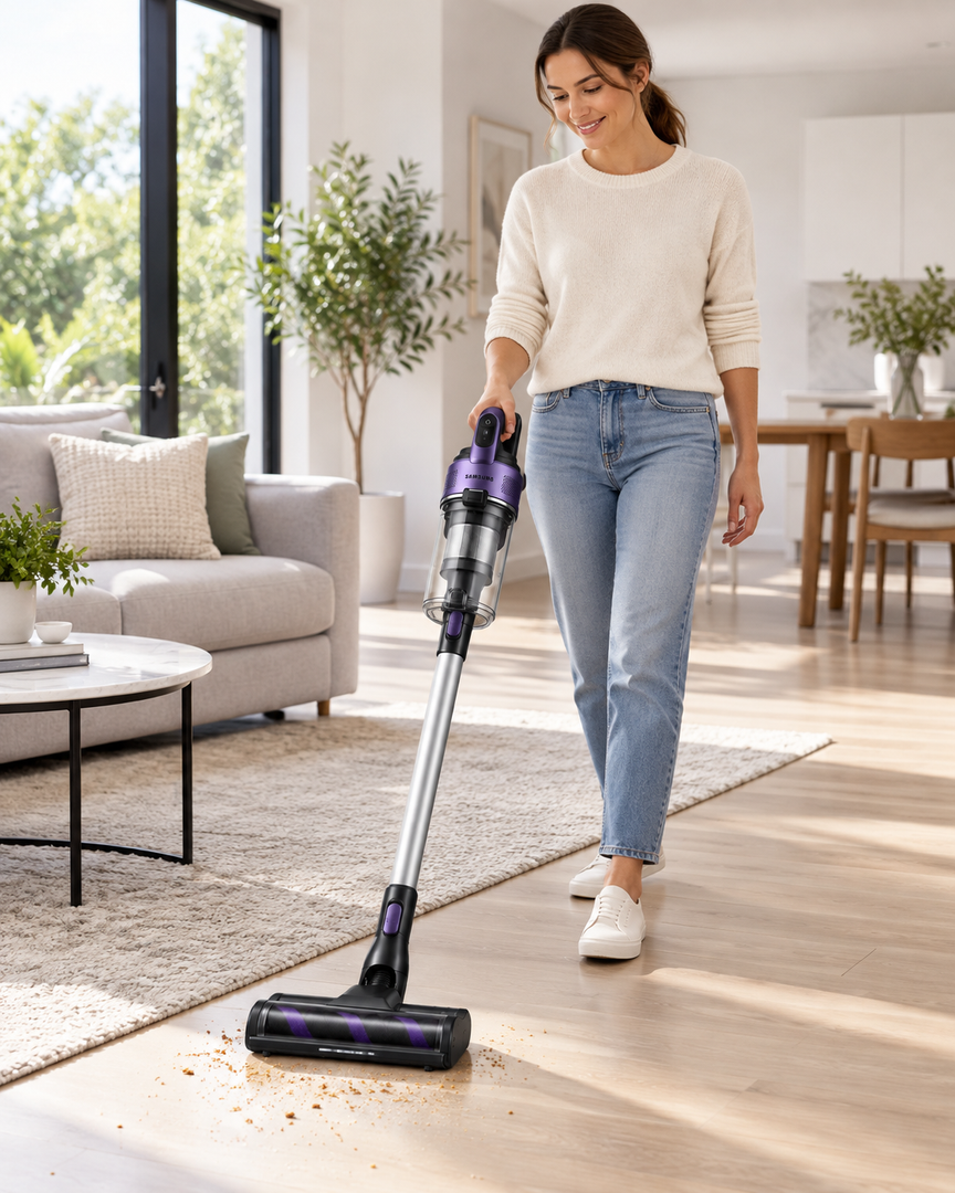 Samsung Jet 60 Complete Cordless Stick Vacuum Cleaner, 150W Suction, 0.8L, Digital Inverter, Violet – VS15A6031R4 - Teq Souq