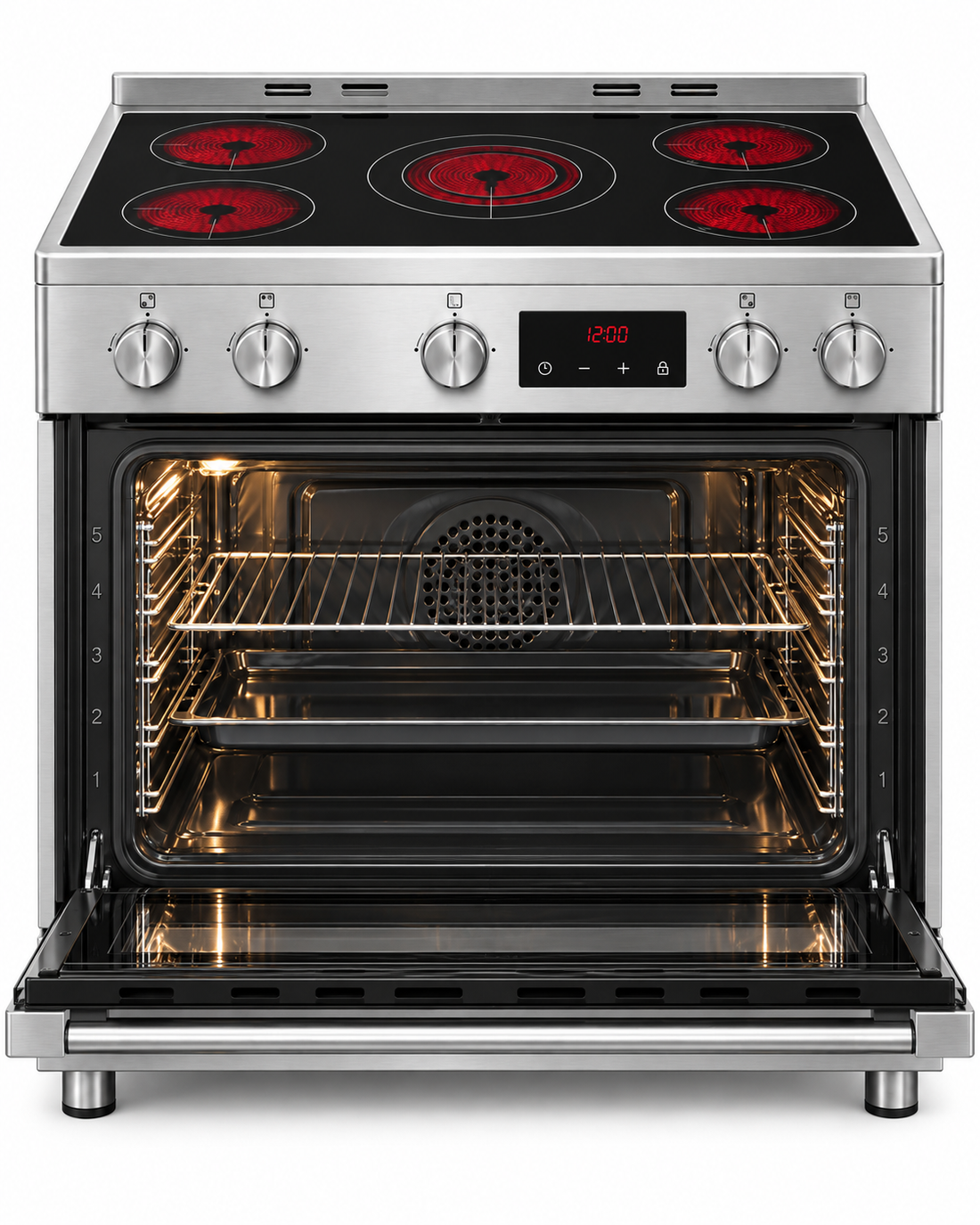 Midea 90x60cm 5-Zone Ceramic Electric Cooker, Multifunction Oven, Dual Convection, Rotisserie, Stainless Steel – VSVC96048 - Teq Souq