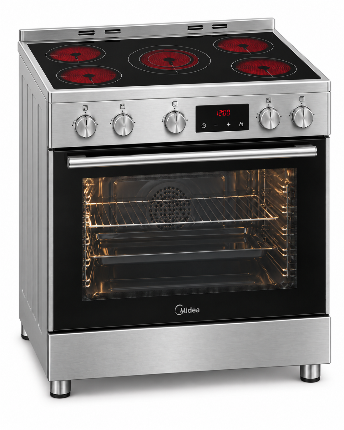 Midea 90x60cm 5-Zone Ceramic Electric Cooker, Multifunction Oven, Dual Convection, Rotisserie, Stainless Steel – VSVC96048 - Teq Souq