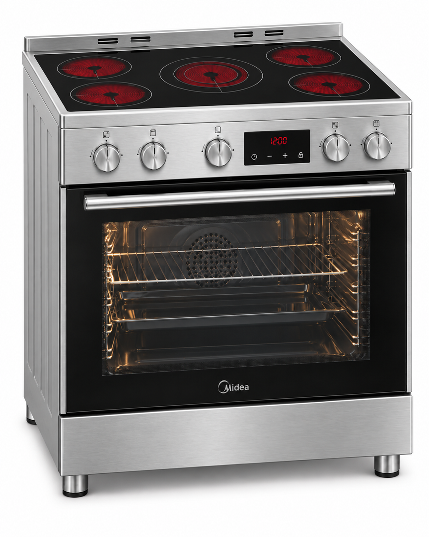 Midea 90x60cm 5-Zone Ceramic Electric Cooker, Multifunction Oven, Dual Convection, Rotisserie, Stainless Steel – VSVC96048 - Teq Souq
