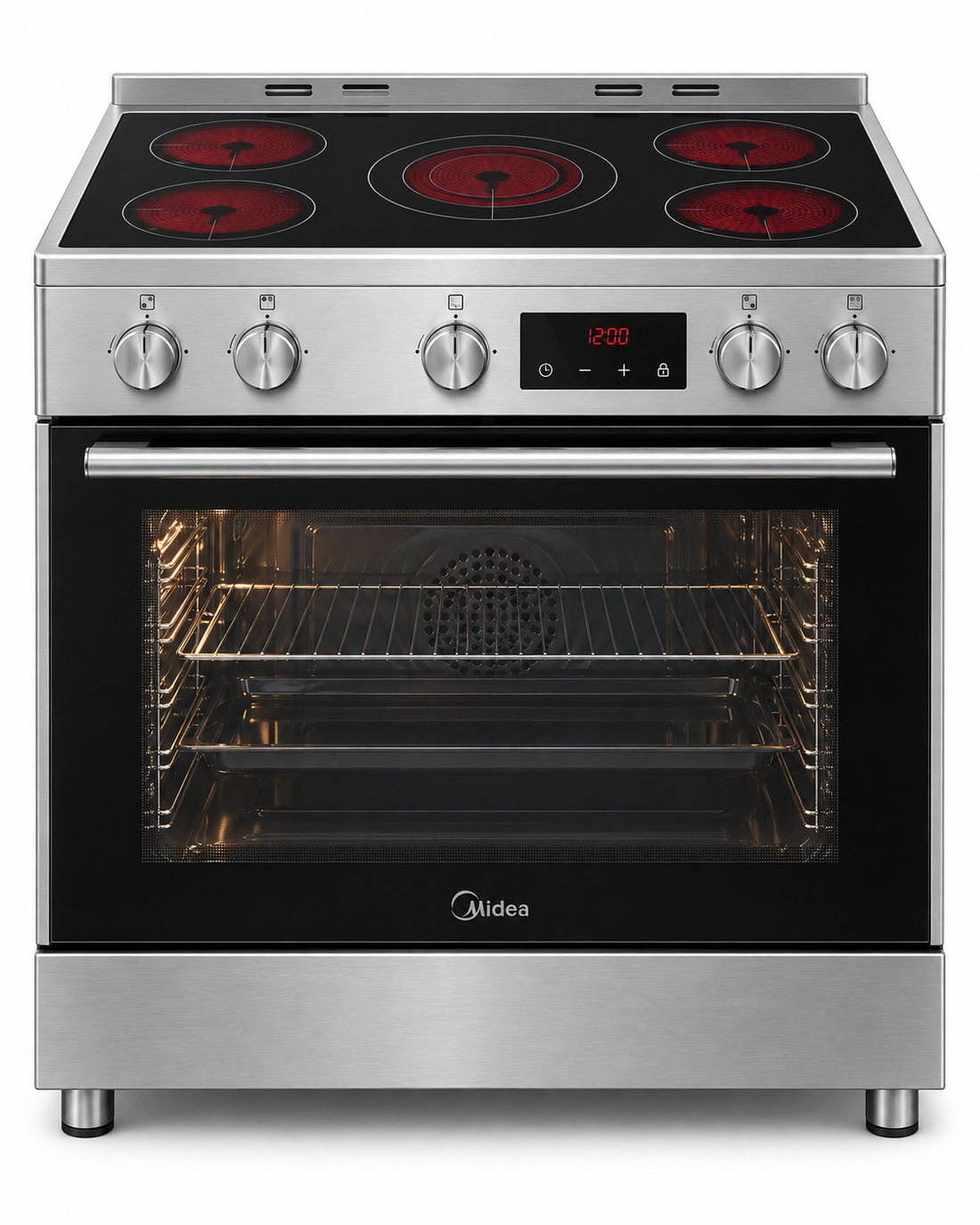 Midea 90x60cm 5-Zone Ceramic Electric Cooker, Multifunction Oven, Dual Convection, Rotisserie, Stainless Steel – VSVC96048 - Teq Souq