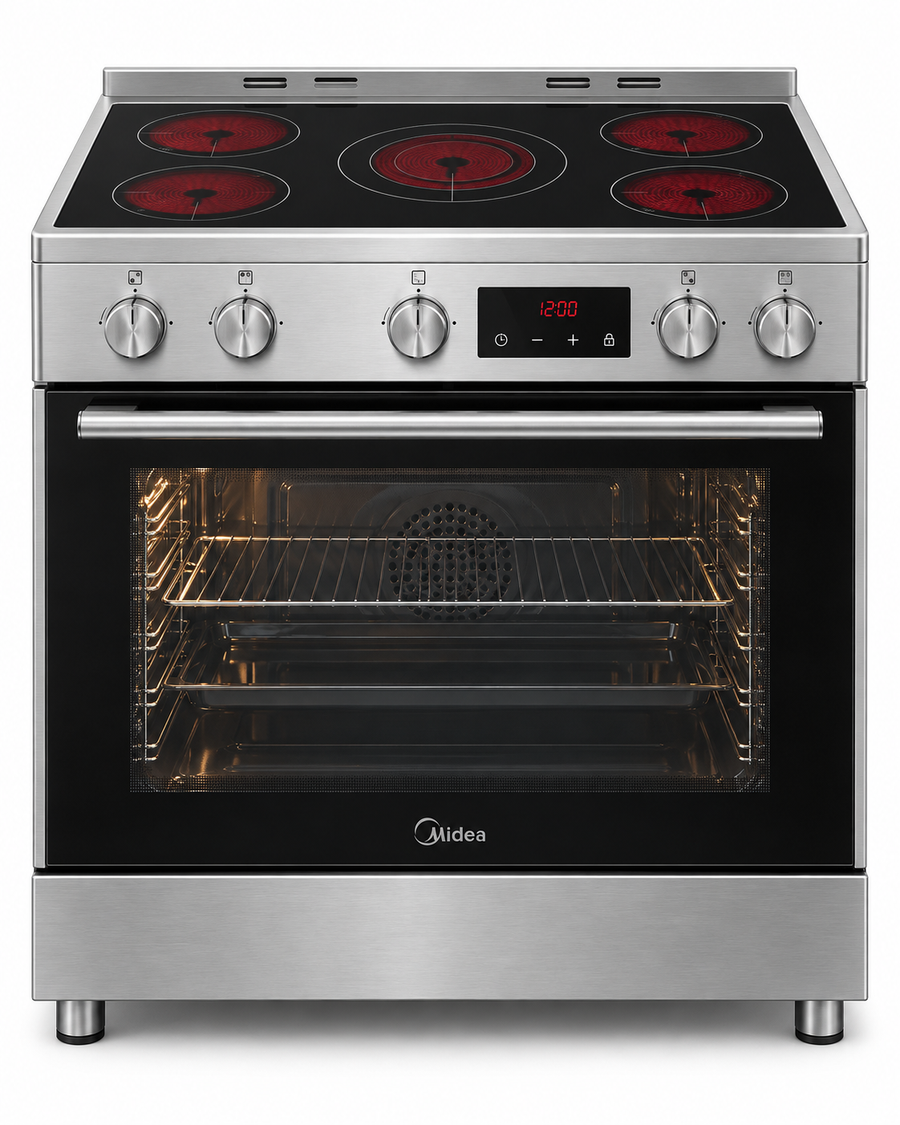 Midea 90x60cm 5-Zone Ceramic Electric Cooker, Multifunction Oven, Dual Convection, Rotisserie, Stainless Steel – VSVC96048 - Teq Souq