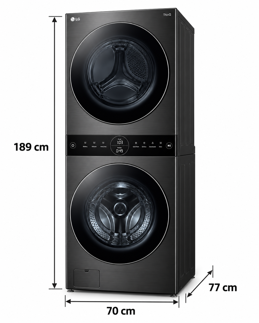 LG WashTower 19kg Washer / 16kg Dryer, AI DD, TurboWash 360, Steam+, Dual Inverter Heat Pump, Black Steel – W1S1CVK2EHM - Teq Souq