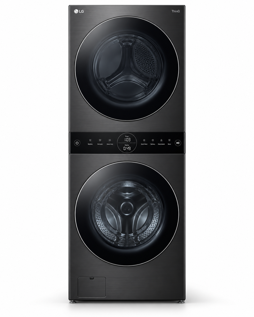 LG WashTower 19kg Washer / 16kg Dryer, AI DD, TurboWash 360, Steam+, Dual Inverter Heat Pump, Black Steel – W1S1CVK2EHM - Teq Souq