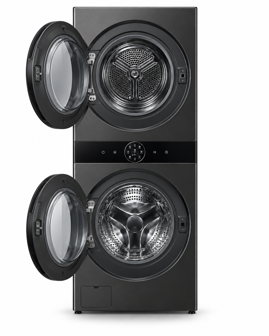 LG WashTower 12kg Washer / 10kg Dryer, AI DD, TurboWash 360, Dual Inverter Heat Pump, ThinQ Wi-Fi, Black – W4W8BVPKZHM - Teq Souq