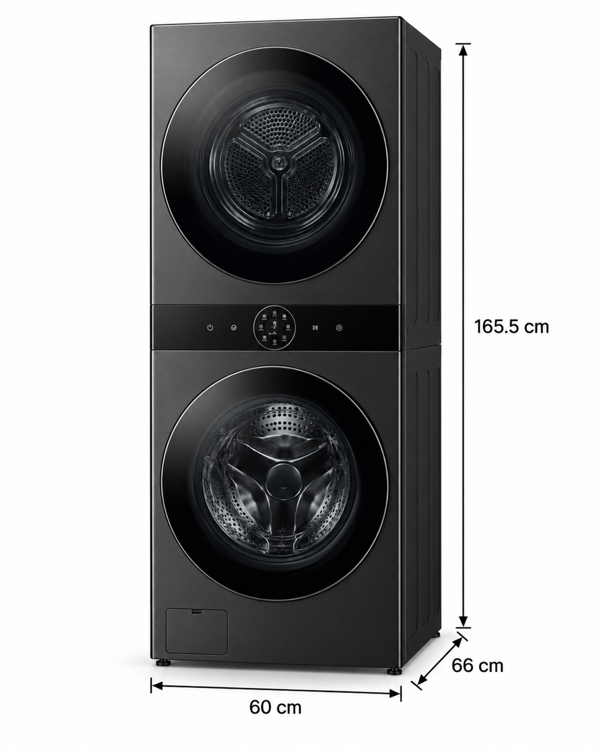 LG WashTower 12kg Washer / 10kg Dryer, AI DD, TurboWash 360, Dual Inverter Heat Pump, ThinQ Wi-Fi, Black – W4W8BVPKZHM - Teq Souq