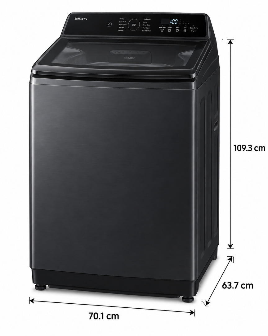 Samsung 12kg Fully Automatic Top Load Washing Machine, Ecobubble, Digital Inverter, Super Speed, Black – WA12CG6745BVGU - Teq Souq