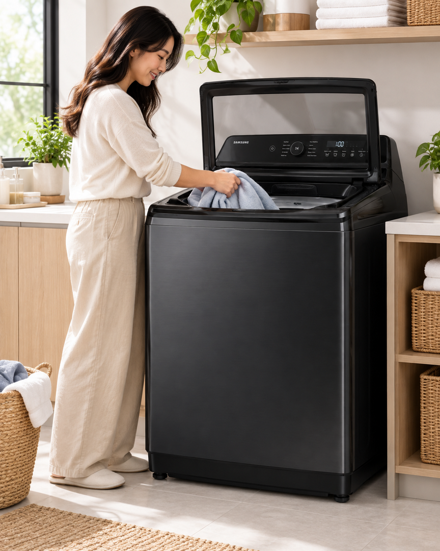 Samsung 12kg Fully Automatic Top Load Washing Machine, Ecobubble, Digital Inverter, Super Speed, Black – WA12CG6745BVGU - Teq Souq