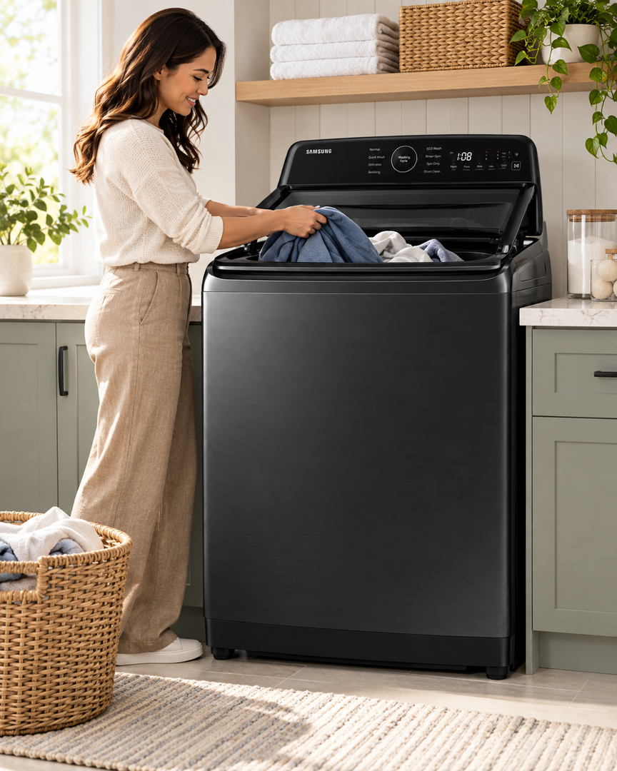 Samsung 13kg Fully Automatic Top Load Washing Machine, Ecobubble, Digital Inverter, Super Speed, Black – WA13CG5745BVSG - Teq Souq