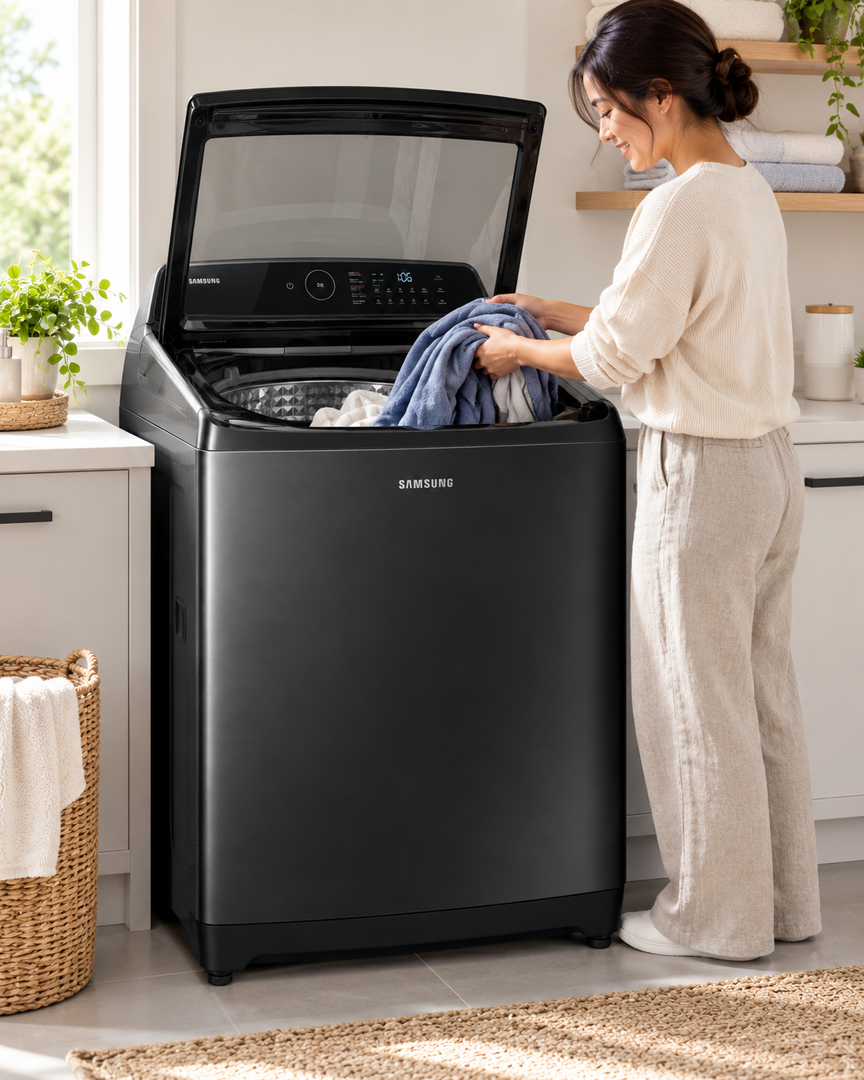 Samsung 16kg Fully Automatic Top Load Washing Machine, Ecobubble, Digital Inverter, 700 RPM, Black – WA16CG6745BVSG - Teq Souq