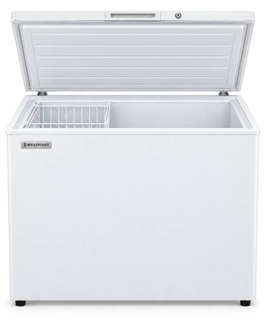 Westpoint 190L Net / 250L Gross Chest Freezer, Top Opening, Lock & Key, White – WBXN-2519EWGL - Teq Souq