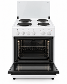 Westpoint 60x60cm 4 Hot Plate Electric Cooker with 62L Oven, Grill & Glass Lid, White – WCER-6604E4 - Teq Souq