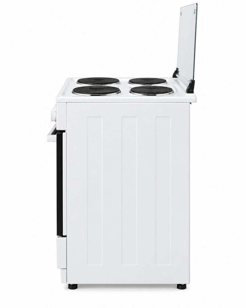 Westpoint 60x60cm 4 Hot Plate Electric Cooker with 62L Oven, Grill & Glass Lid, White – WCER-6604E4 - Teq Souq