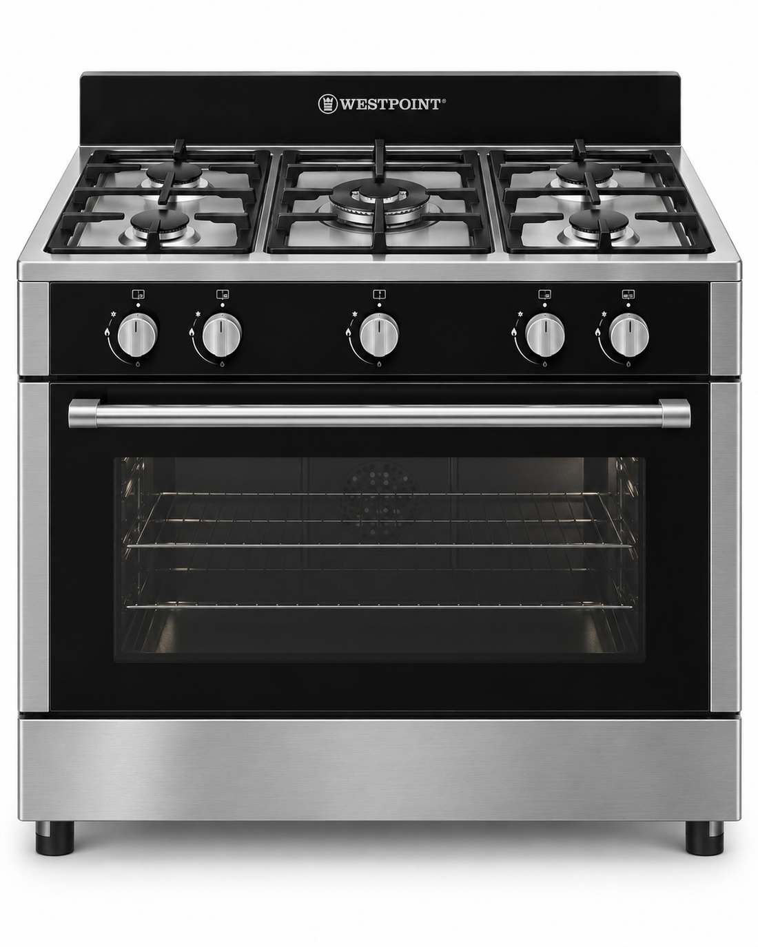 Westpoint 90x60cm 5-Burner Freestanding Gas Cooker with Oven, Full Safety, Stainless Steel – WCLR-9650G0CIID - Teq Souq