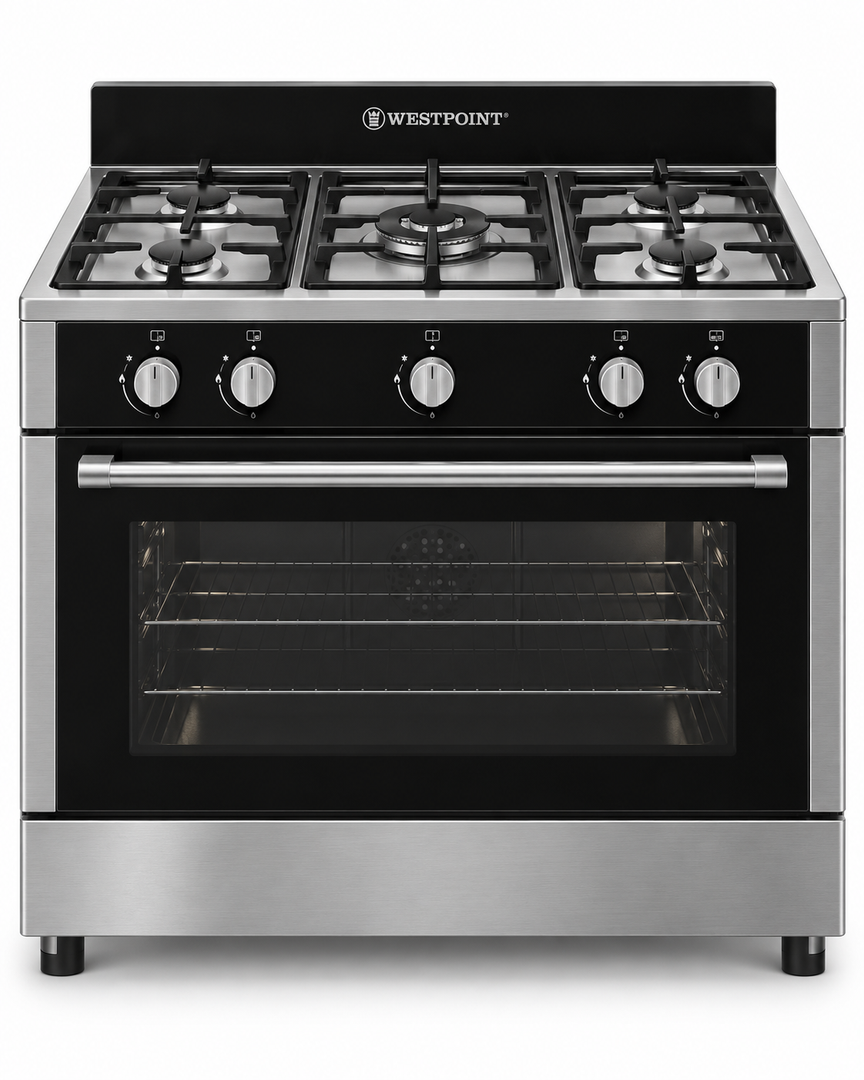 Westpoint 90x60cm 5-Burner Freestanding Gas Cooker with Oven, Full Safety, Stainless Steel – WCLR-9650G0CIID - Teq Souq