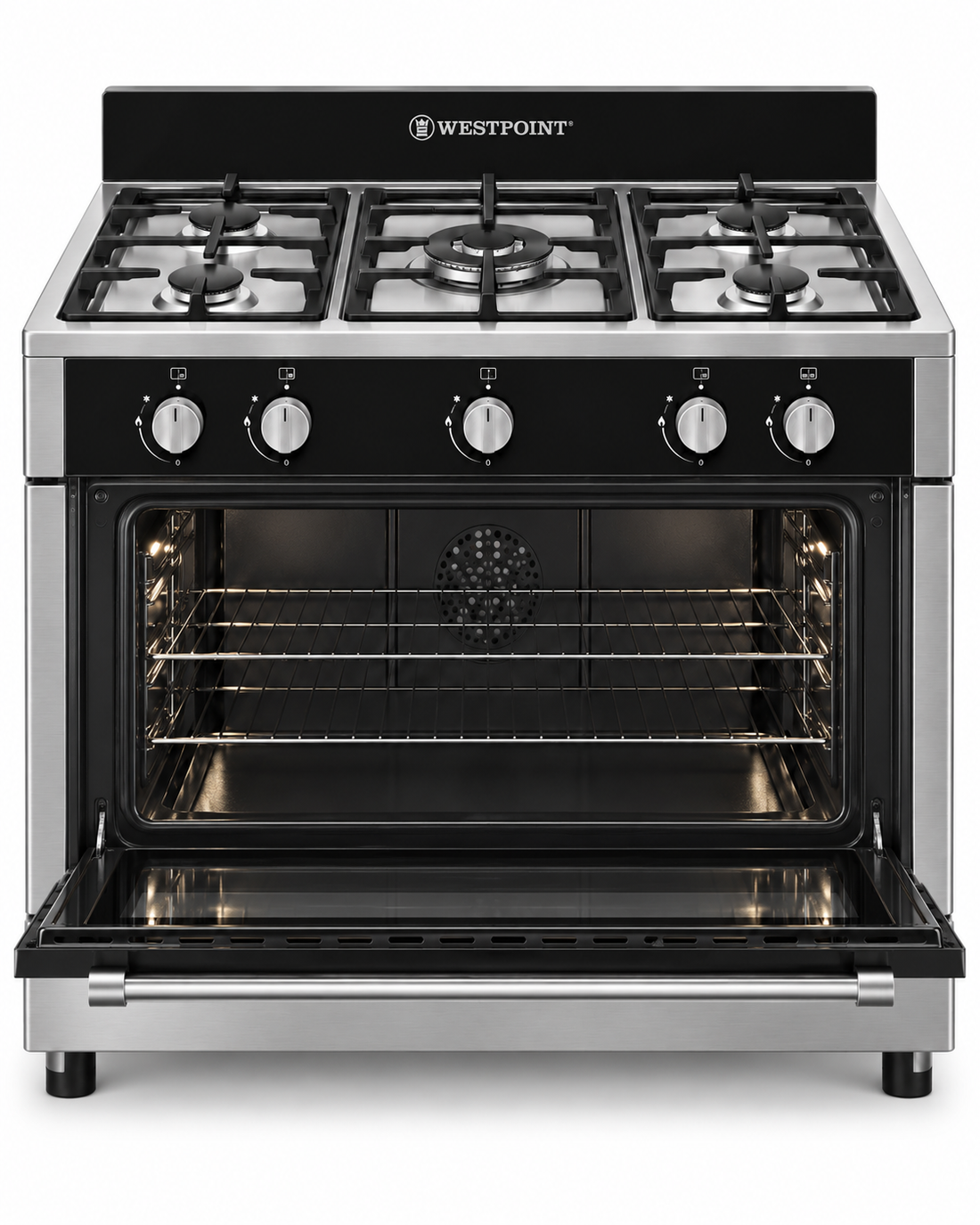 Westpoint 90x60cm 5-Burner Freestanding Gas Cooker with Oven, Full Safety, Stainless Steel – WCLR-9650G0CIID - Teq Souq