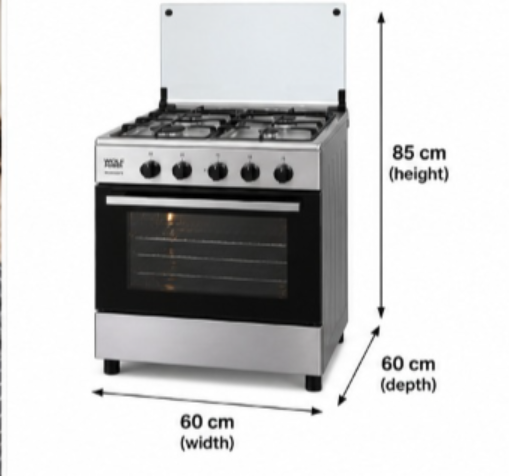 Wolf Power 60×60cm Freestanding Gas Cooker, 4 Burners, Gas Oven & Grill, Auto Ignition, Full Safety, Stainless Steel – WCR6060FS - Teq Souq