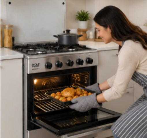 Wolf Power 60×60cm Freestanding Gas Cooker, 4 Burners, Gas Oven & Grill, Auto Ignition, Full Safety, Stainless Steel – WCR6060FS - Teq Souq