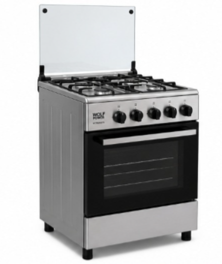 Wolf Power 60×60cm Freestanding Gas Cooker, 4 Burners, Gas Oven & Grill, Auto Ignition, Full Safety, Stainless Steel – WCR6060FS - Teq Souq