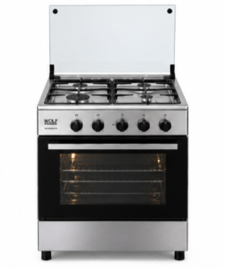 Wolf Power 60×60cm Freestanding Gas Cooker, 4 Burners, Gas Oven & Grill, Auto Ignition, Full Safety, Stainless Steel – WCR6060FS - Teq Souq