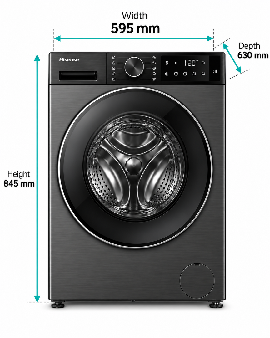 Hisense 3S Series 10.5kg Wash / 6kg Dry Front Load Washer Dryer, 1400 RPM, Inverter Motor, Titanium Grey – WD3S1043BT - Teq Souq