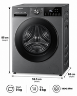 Load image into Gallery viewer, Hisense 3S Series 9kg Wash / 6kg Dry Front Load Washer Dryer, 1400 RPM, Inverter Motor, Wi-Fi, Titanium Grey – WD3S9043BT - Teq Souq