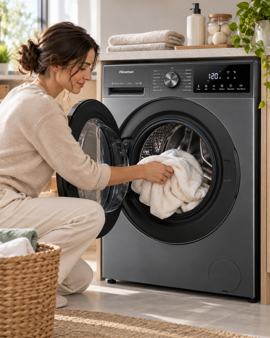 Hisense 3S Series 9kg Wash / 6kg Dry Front Load Washer Dryer, 1400 RPM, Inverter Motor, Wi-Fi, Titanium Grey – WD3S9043BT - Teq Souq
