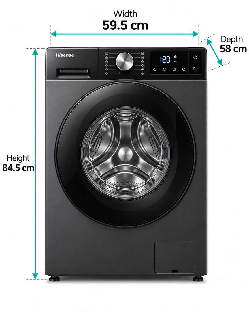 Hisense 5S Series 12kg Wash / 8kg Dry Front Load Washer Dryer, 1400 RPM, Wi-Fi, Auto Dosing, Black – WD5S1245BB - Teq Souq