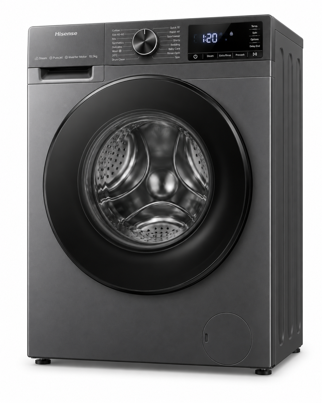 Hisense 3M Series 10.5kg Front Load Washing Machine, 1400 RPM, Direct Drive Inverter, Colour Display – WF3M1042DB - Teq Souq