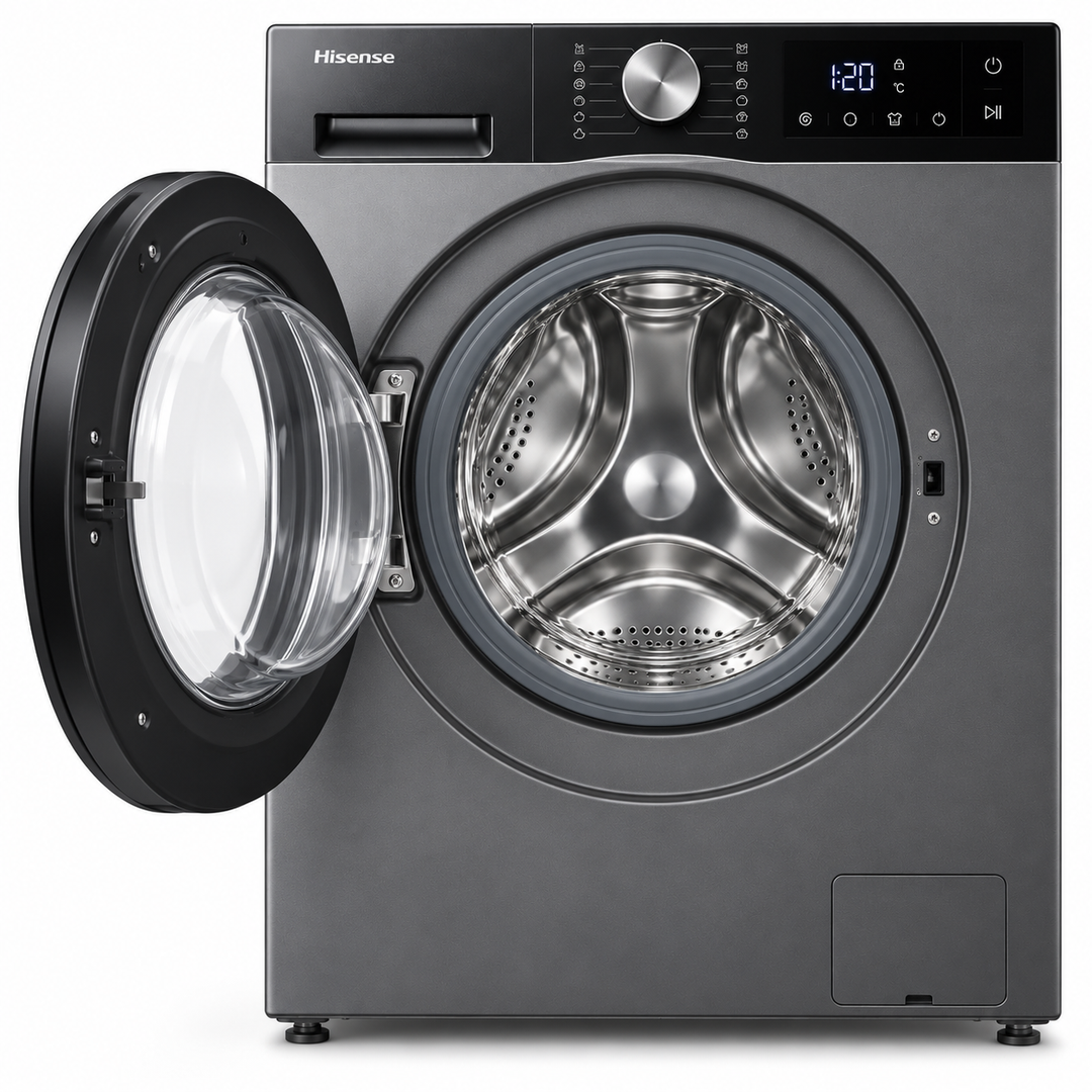 Hisense 3S Series 9kg Front Load Washing Machine, 1400 RPM, Inverter Motor, Smart Wi-Fi, Titanium Grey – WF3S9043BT - Teq Souq