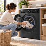 Load image into Gallery viewer, Hisense 5S Series 12kg Front Load Washing Machine, 1400 RPM, Inverter Motor, Smart Wi-Fi, Auto Dosing, Black – WF5S1245BB - Teq Souq