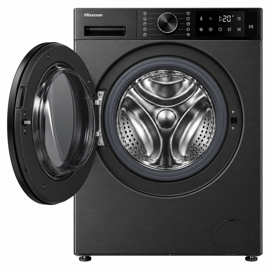 Hisense 5S Series 12kg Front Load Washing Machine, 1400 RPM, Inverter Motor, Smart Wi-Fi, Auto Dosing, Black – WF5S1245BB - Teq Souq