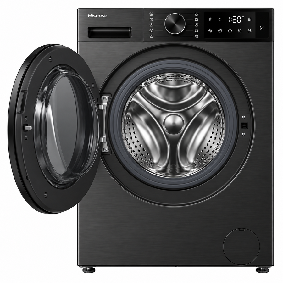 Hisense 5S Series 12kg Front Load Washing Machine, 1400 RPM, Inverter Motor, Smart Wi-Fi, Auto Dosing, Black – WF5S1245BB - Teq Souq