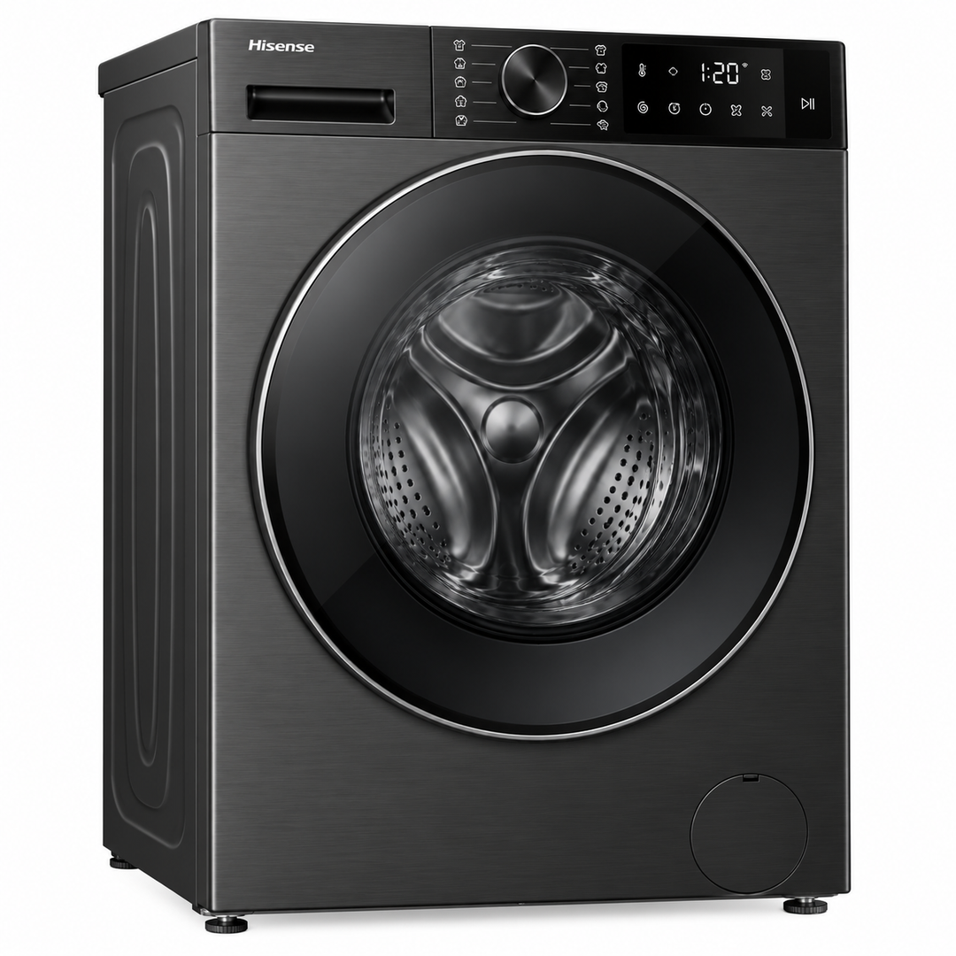 Hisense 5S Series 12kg Front Load Washing Machine, 1400 RPM, Inverter Motor, Smart Wi-Fi, Auto Dosing, Black – WF5S1245BB - Teq Souq