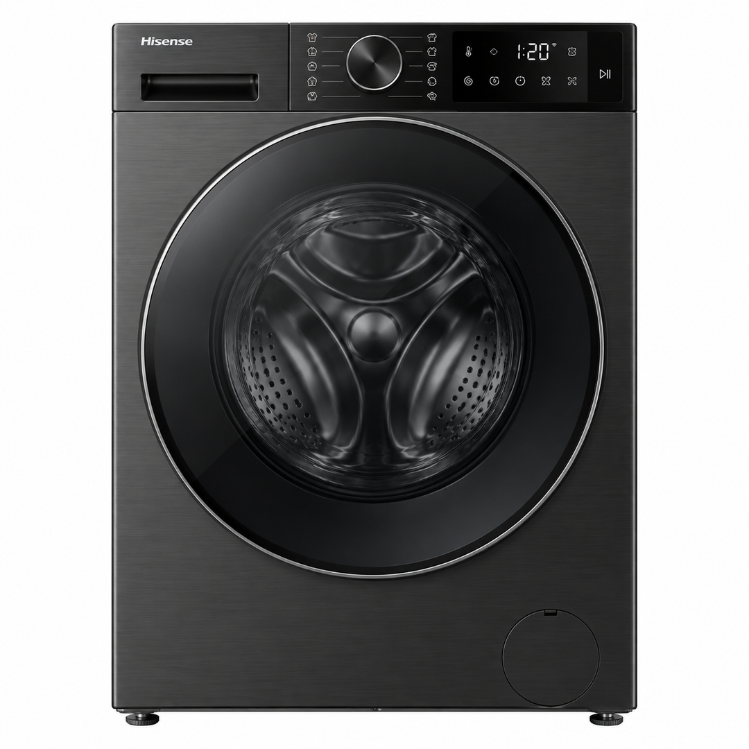 Hisense 5S Series 12kg Front Load Washing Machine, 1400 RPM, Inverter Motor, Smart Wi-Fi, Auto Dosing, Black – WF5S1245BB - Teq Souq