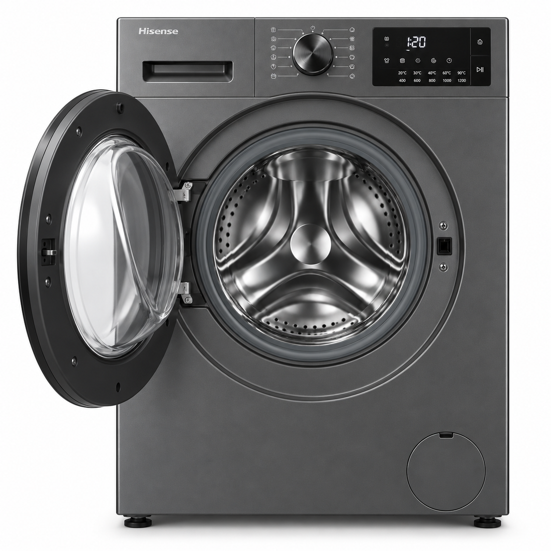 Hisense 7kg Front Load Washing Machine, 1200 RPM, Inverter Motor, Jet Wash, Titanium Grey – WFQP7012JT/P - Teq Souq
