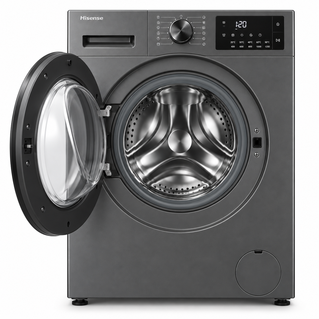 Hisense 7kg Front Load Washing Machine, 1200 RPM, Inverter Motor, Jet Wash, Titanium Grey – WFQP7012JT/P - Teq Souq