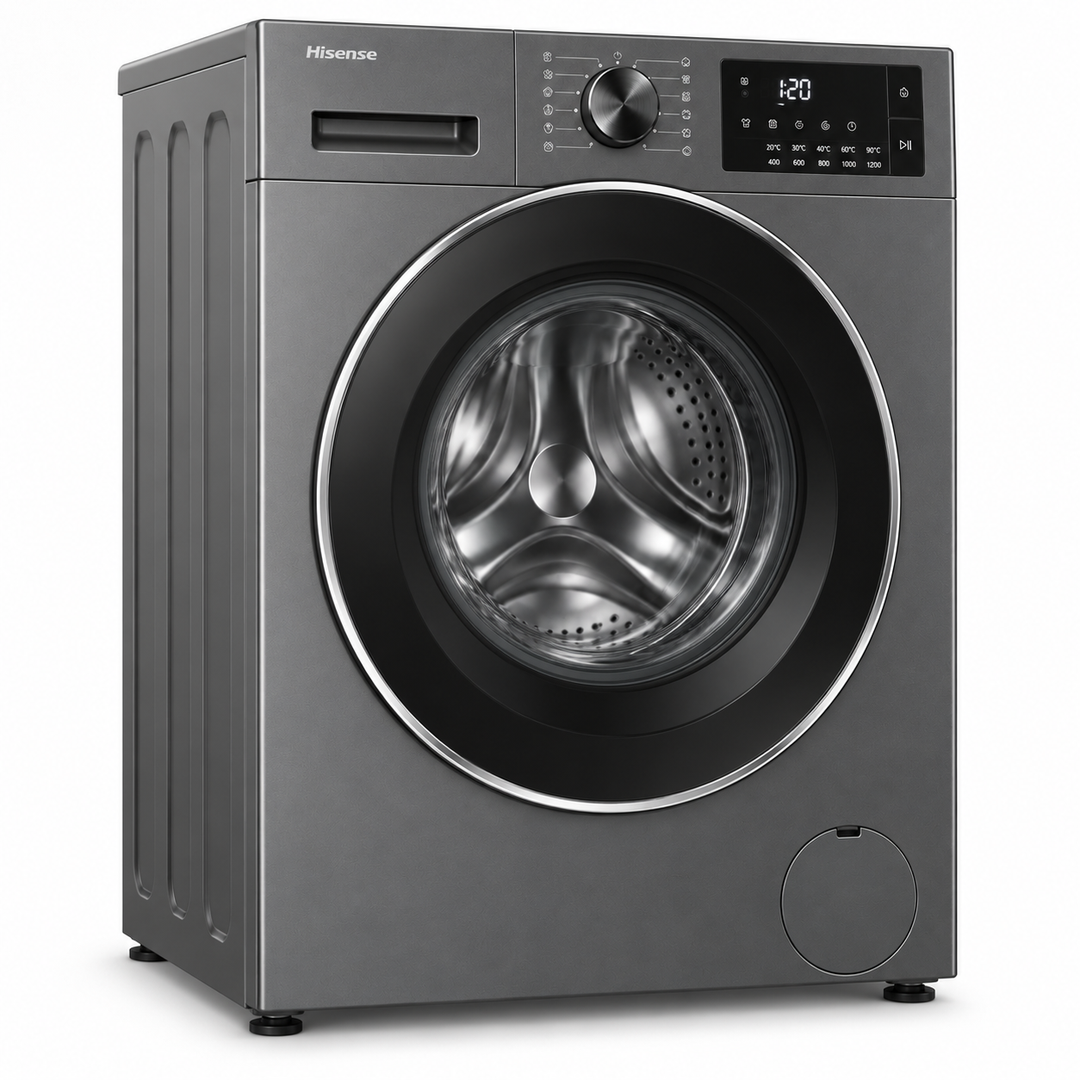 Hisense 7kg Front Load Washing Machine, 1200 RPM, Inverter Motor, Jet Wash, Titanium Grey – WFQP7012JT/P - Teq Souq