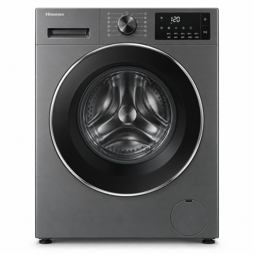Hisense 7kg Front Load Washing Machine, 1200 RPM, Inverter Motor, Jet Wash, Titanium Grey – WFQP7012JT/P - Teq Souq